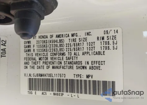 2014 Honda Cr-V Ex-L from USA, damaged, VIN 5J6RM4H7XEL117573